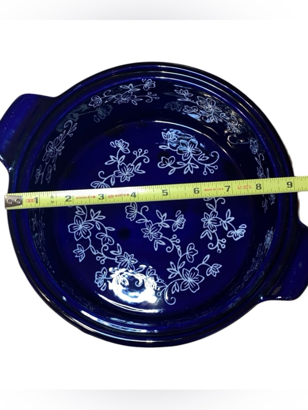 TEMP-TATIONS 2 QT CASSEROLE DISH Floral Lace Basketweave Design Blue Tan White - Picture 7 of 9